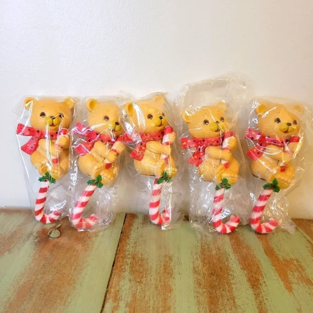 Vintage New Bear Candy Cane Christmas Stocking Hook Shelf Sitters - Set of five